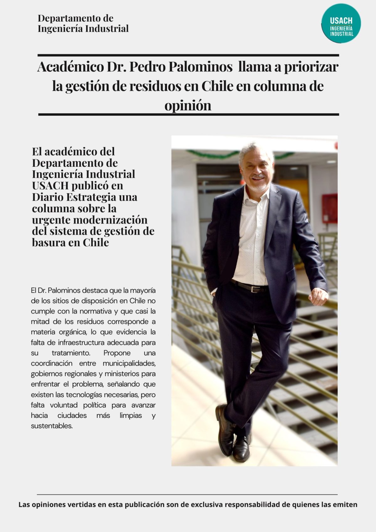 Académico del Departamento de Ingeniería Industrial advierte sobre la urgente necesidad de una nueva política de disposición de residuos