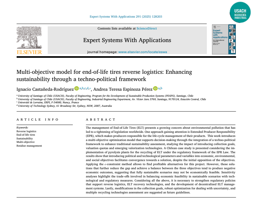 Egresado publica artículo internacional sobre sostenibilidad en la gestión de neumáticos fuera de uso
